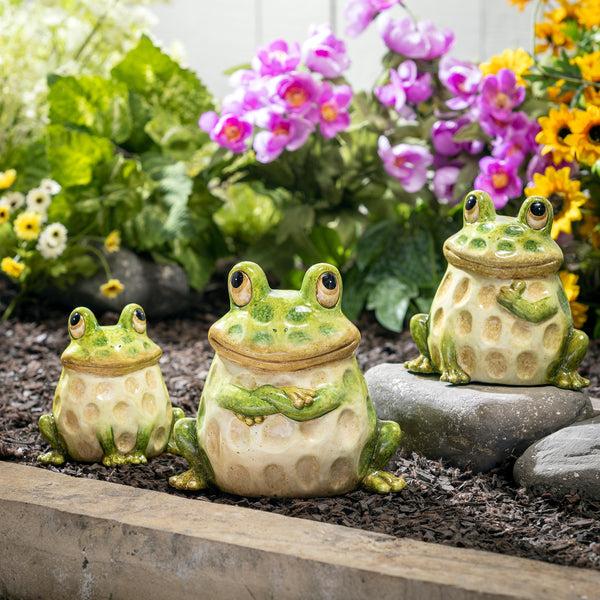 plow & hearth Pollinator Garden Statue Ceramic Frog Family Statue Set of 3 7"H