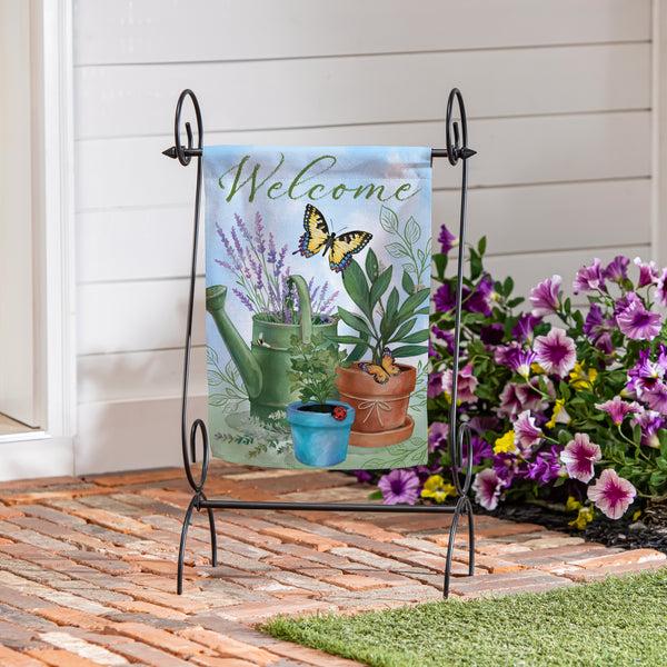 Plow & Hearth Pollinator Garden Watering Can & Plants Suede Garden Flag