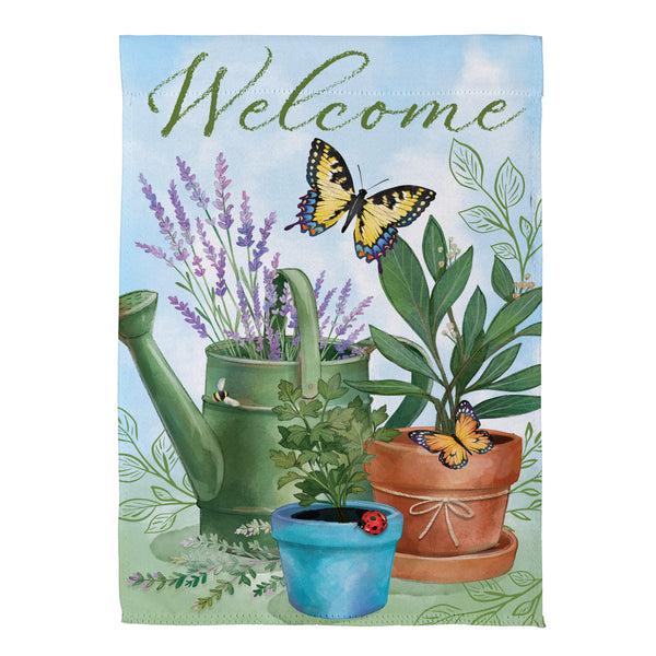 Plow & Hearth Pollinator Garden Watering Can & Plants Suede Garden Flag