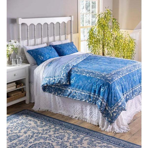 Plow & Hearth Porcelain Rose Blue Floral Reversible Bedding King Duvet