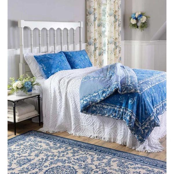 Plow & Hearth Porcelain Rose Blue Floral Reversible Bedding King Duvet