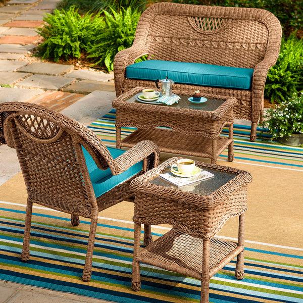 Plow & Hearth Prospect Hill Wicker End Table With Glass Tabletop