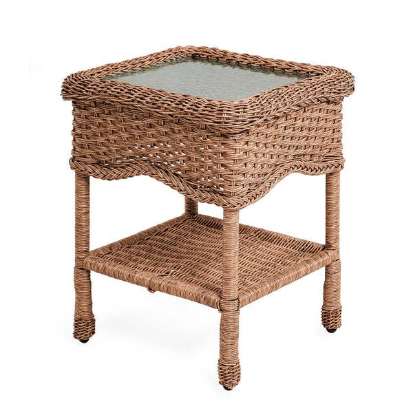 plow & hearth Prospect Hill Wicker End Table with Glass Tabletop