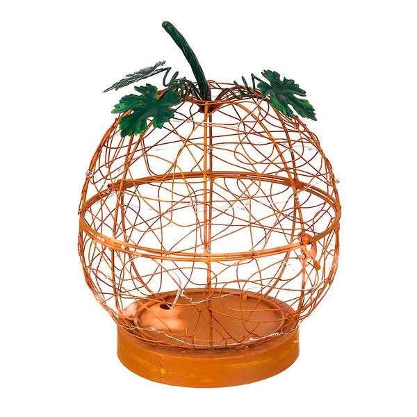 plow & hearth Pumpkin Battery Operated Metal Wire Container with LED Lights
