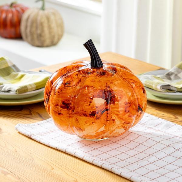 plow & hearth Pumpkin Marble Glass Table Décor 9.75"L