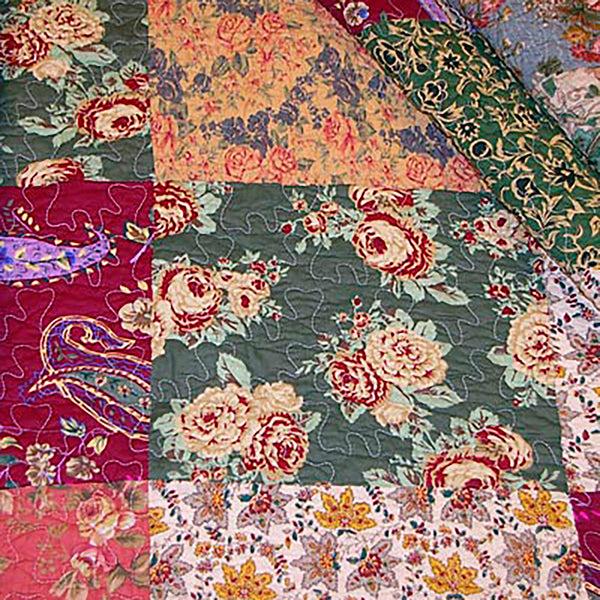 Plow & Hearth Queen 100% Cotton Paisley Patchwork Block Reversible Bedspread And Shams