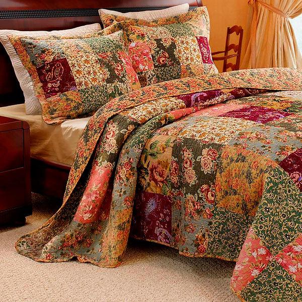 plow & hearth Queen 100% Cotton Paisley Patchwork Block Reversible Bedspread And Shams