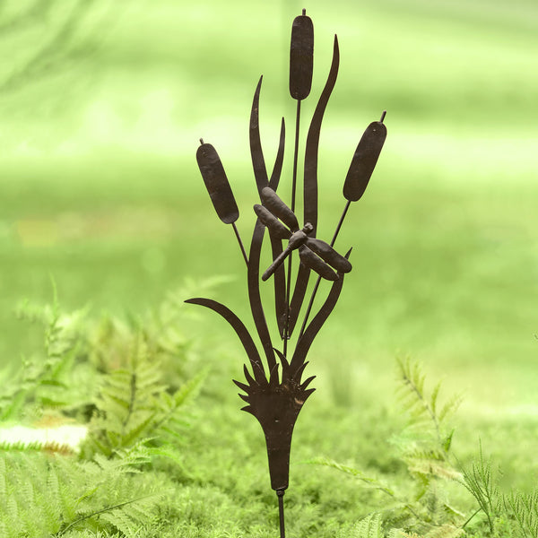 plow & hearth Recycled Metal Handmade Cattail Garden Stake