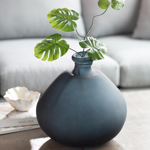 plow & hearth Recycled Round Frosted Gray Glass Balloon Vase