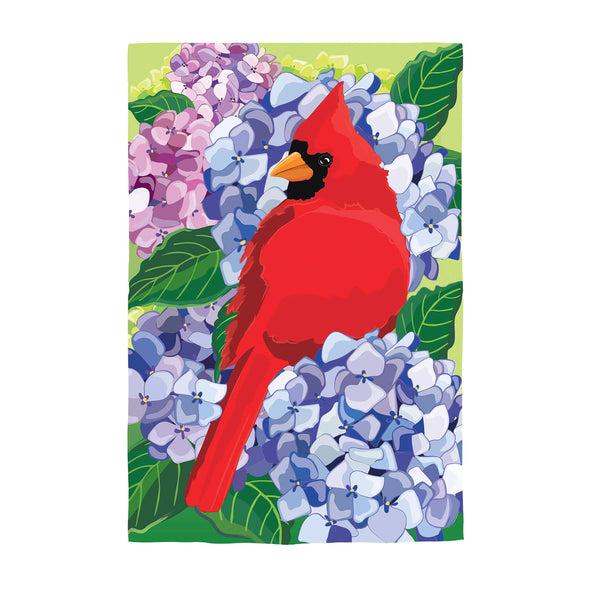 plow & hearth Red Cardinal and Hydrangeas Applique House Flag