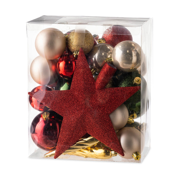 Plow & Hearth Red/Green Shatterproof Christmas Tree Ornaments 33 Pc