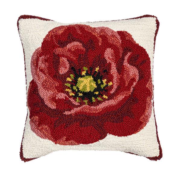 Plow & Hearth Red Poppy Indoor/Outdoor Hooked Pillow 18"x18"