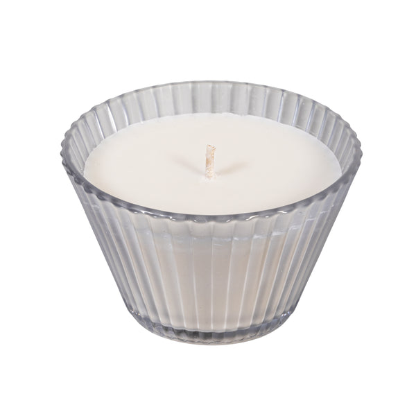 Plow & Hearth Ribbed Cupcake Glass Candle Ancient Water