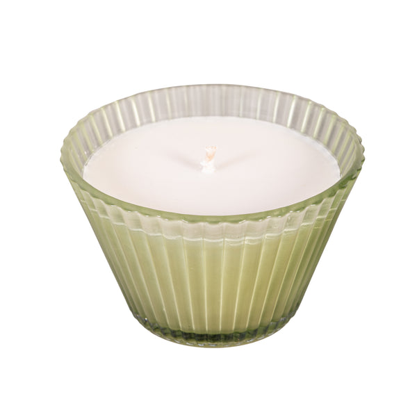 Plow & Hearth Ribbed Cupcake Glass Candle Smoke Green