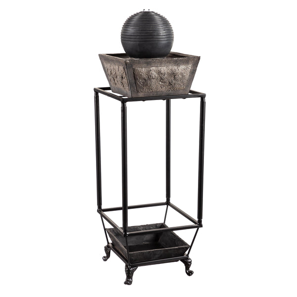 Plow & Hearth Ridged Globe Fountain With Planter Shelf