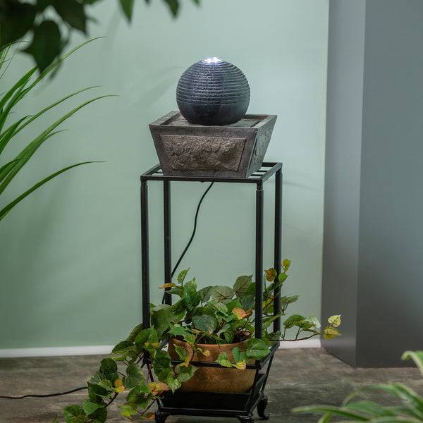plow & hearth Ridged Globe Fountain with Planter Shelf