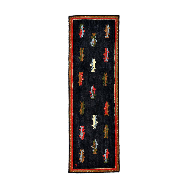 plow & hearth River Fish Hand-Hooked Wool Accent Rug 2'5" x 8' Runner