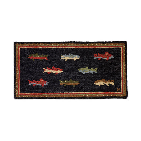 plow & hearth River Fish Hand-Hooked Wool Accent Rug 24" x 36"