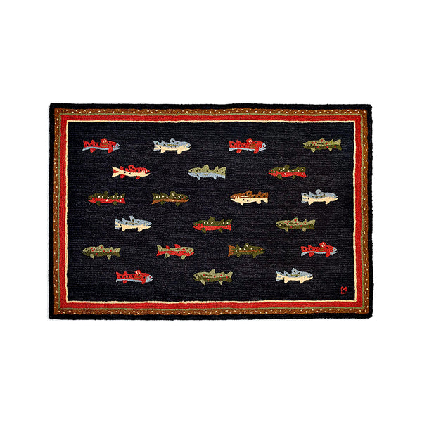 plow & hearth River Fish Hand-Hooked Wool Accent Rug 4' x 6'