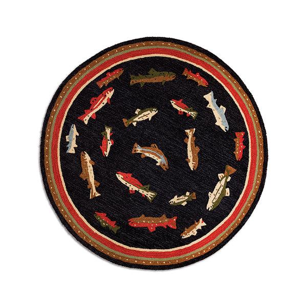 plow & hearth River Fish Hand-Hooked Wool Accent Rug 5' Round