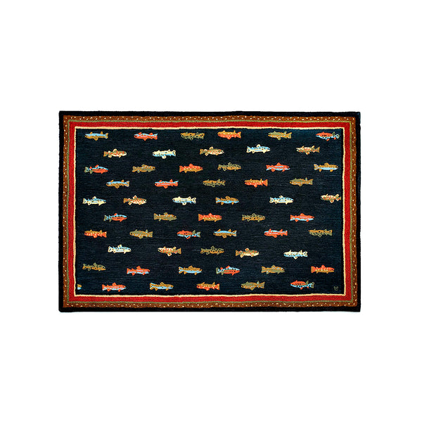 plow & hearth River Fish Hand-Hooked Wool Accent Rug 6' x 9'