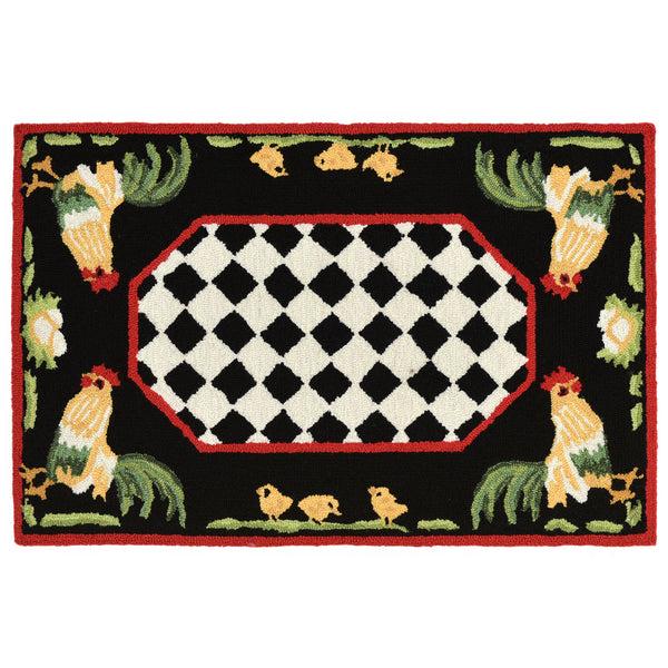 Plow & Hearth Rooster & Chick Border Indoor/Outdoor Rug