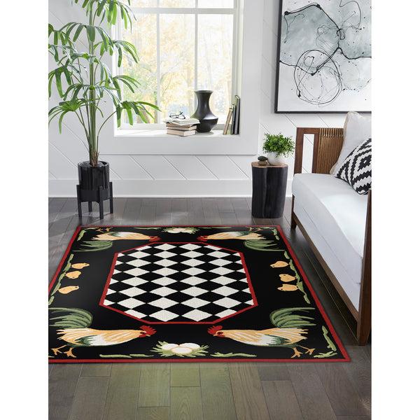 Plow & Hearth Rooster & Chick Border Indoor/Outdoor Rug