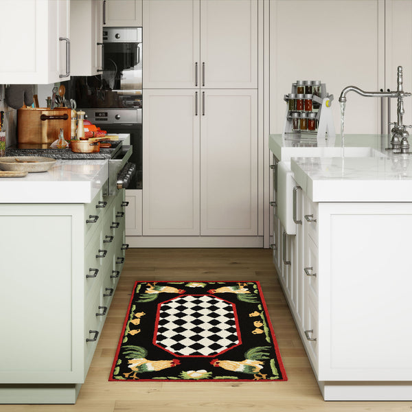 Plow & Hearth Rooster & Chick Border Indoor/Outdoor Rug