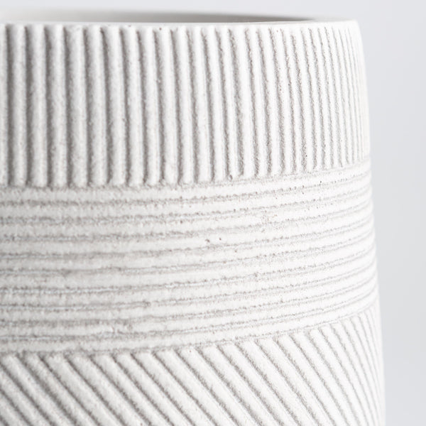 Plow & Hearth Round Stripe Fiber Clay Planters Set Of 3 White