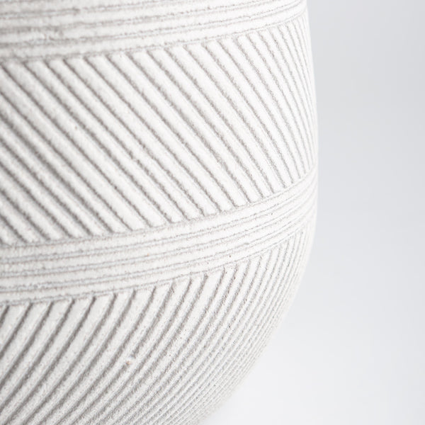 Plow & Hearth Round Stripe Fiber Clay Planters Set Of 3 White