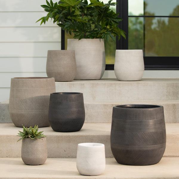 plow & hearth Round Stripe Fiber Clay Planters Set of 3 White
