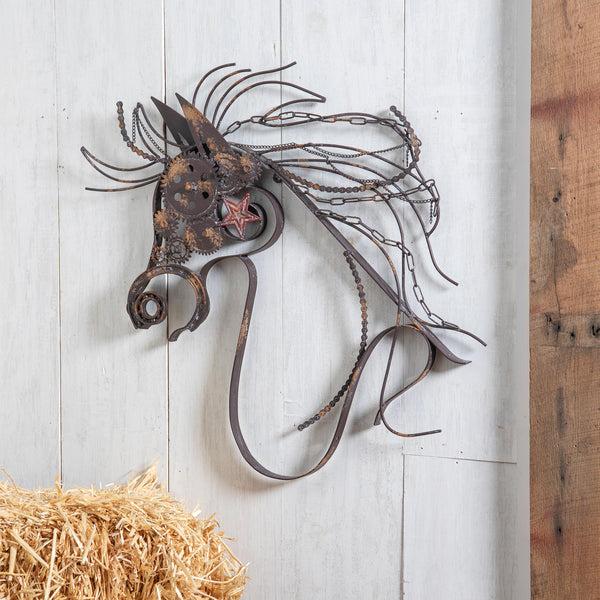 plow & hearth Rustic Metal Horse Wall Décor with Bike Chain