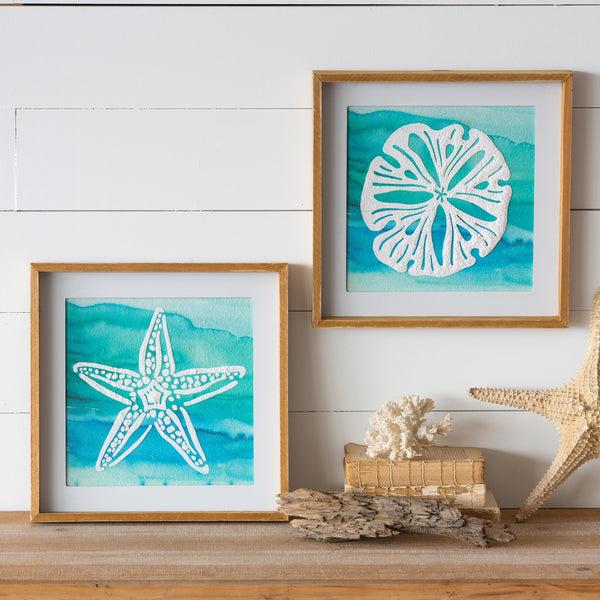 plow & hearth Sand Dollar and Starfish Framed Wall Art Set of 2