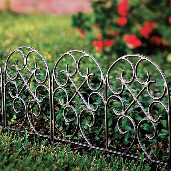 plow & hearth Scrollwork Wrought Iron Edging with Ground Stakes and Gunmetal Finish