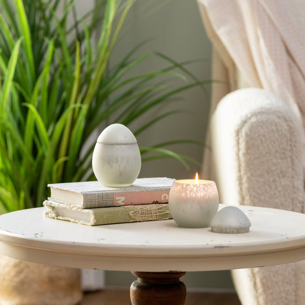 plow & hearth SDS HD 7oz Egg Mercury Glass Candle Bright White