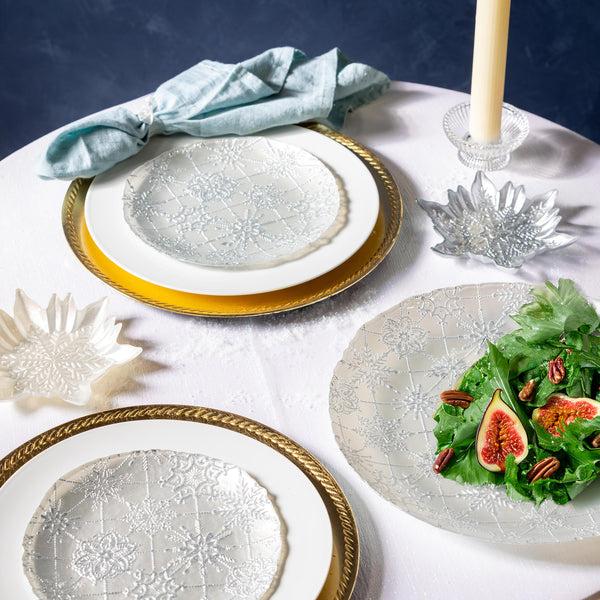 Plow & Hearth Season To Sparkle Bowl Glass White Snowflake Shaped Dish 6.75"