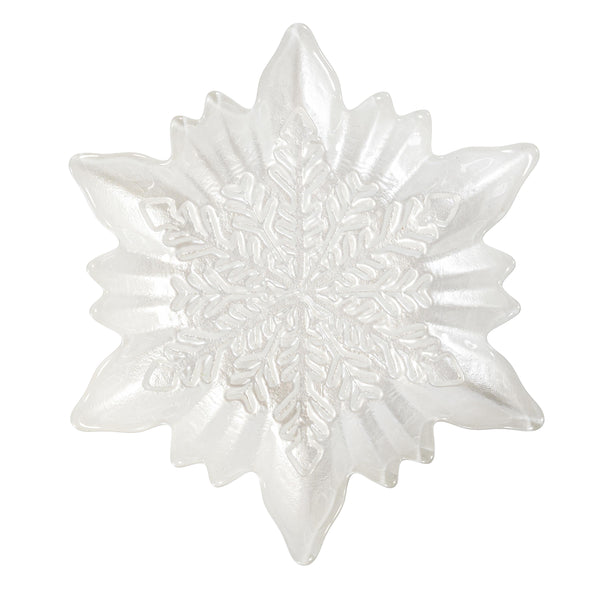 plow & hearth Season to Sparkle Bowl Glass White Snowflake Shaped Dish 6.75"