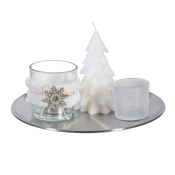 Plow & Hearth Season To Sparkle Candle White Winter Candle And Accessories Table Set