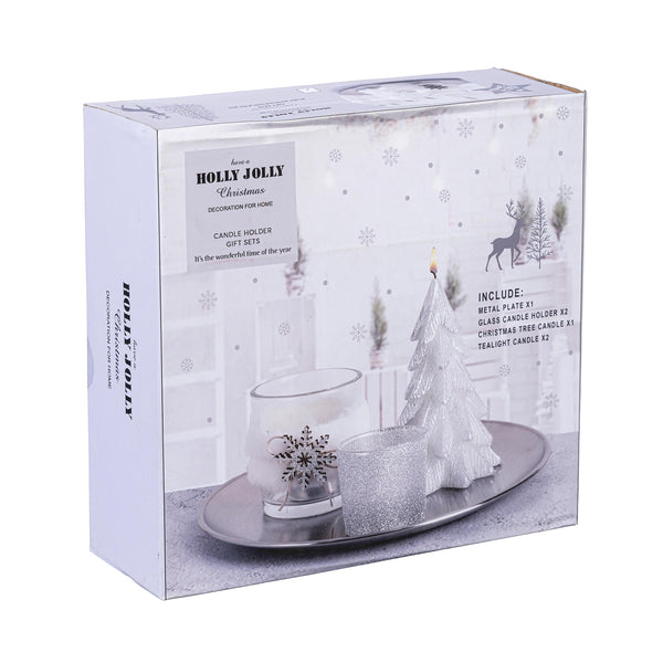 Plow & Hearth Season To Sparkle Candle White Winter Candle And Accessories Table Set