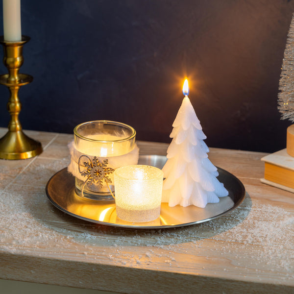 plow & hearth Season to Sparkle Candle White Winter Candle and Accessories Table Set