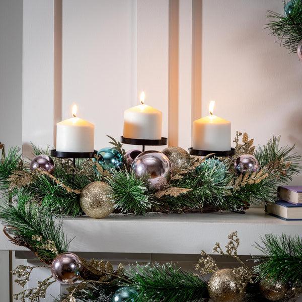 plow & hearth Season to Sparkle Faux Floral Table Decor Candle Holder Artificial