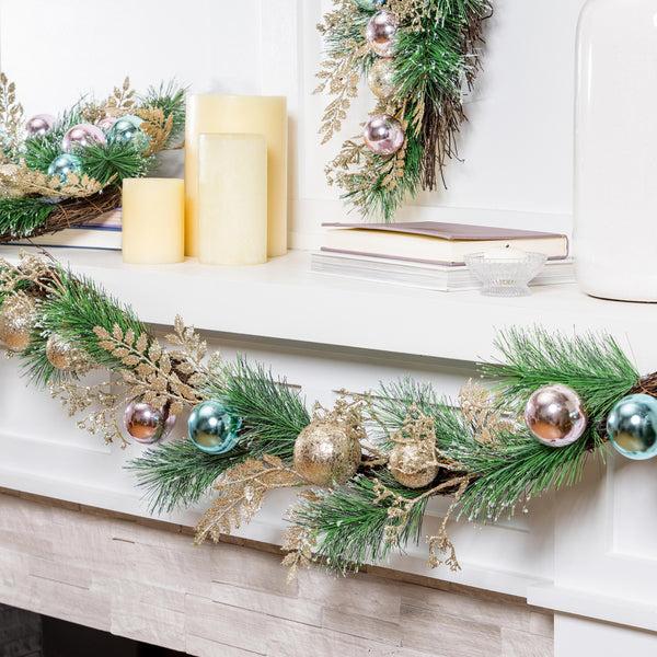 plow & hearth Season to Sparkle Garland Artificial with Ornaments 72" H