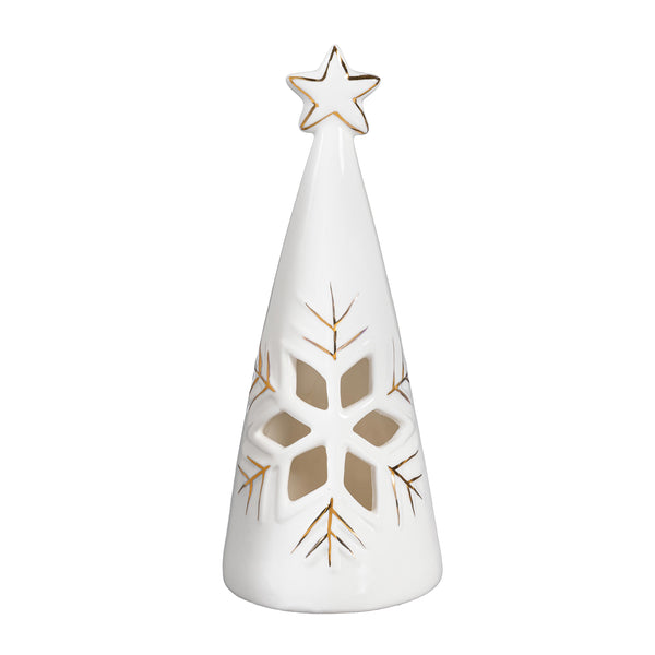 Plow & Hearth Season To Sparkle LED Table Decor Ceramic Christmas Tree With Snowflake Cut Out Set Of 2