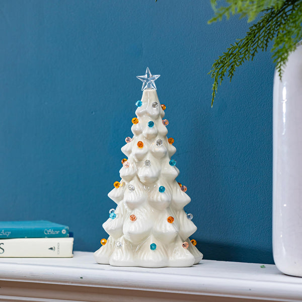 plow & hearth Season to Sparkle LED Table Décor Ceramic Christmas Tree 11.25"H