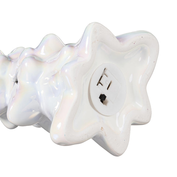 Plow & Hearth Season To Sparkle LED Table Décor Ceramic Iridescent Tree With Star Cut Outs Set Of 2