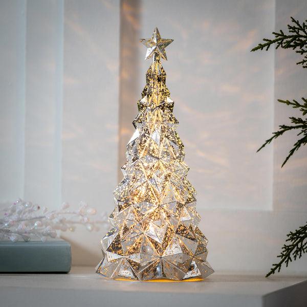 plow & hearth Season to Sparkle LED Table Decor Christmas Tree Acrylic Lantern 9.75"H