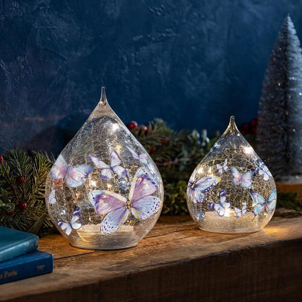 plow & hearth Season to Sparkle LED Table Decor Glass Teardrop Set of 2