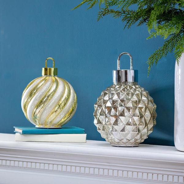 Plow & Hearth Season To Sparkle LED Table Decor Ornament Shaped Rotating Glass 10"H