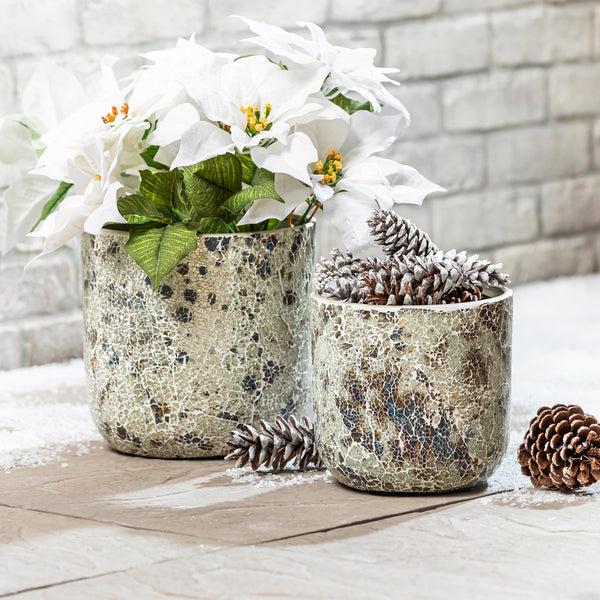 plow & hearth Season to Sparkle Planters Mosaic Glass Planters Nested Set of 2