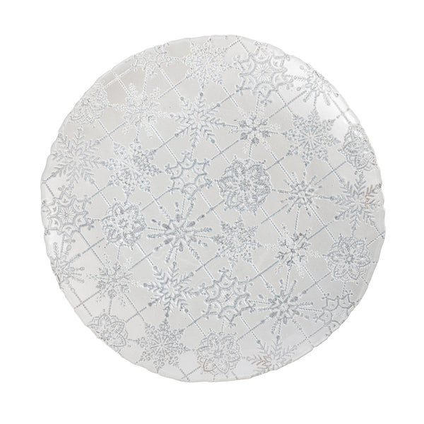 Plow & Hearth Season To Sparkle Plate Glass Snowflake Serving Plate 13"